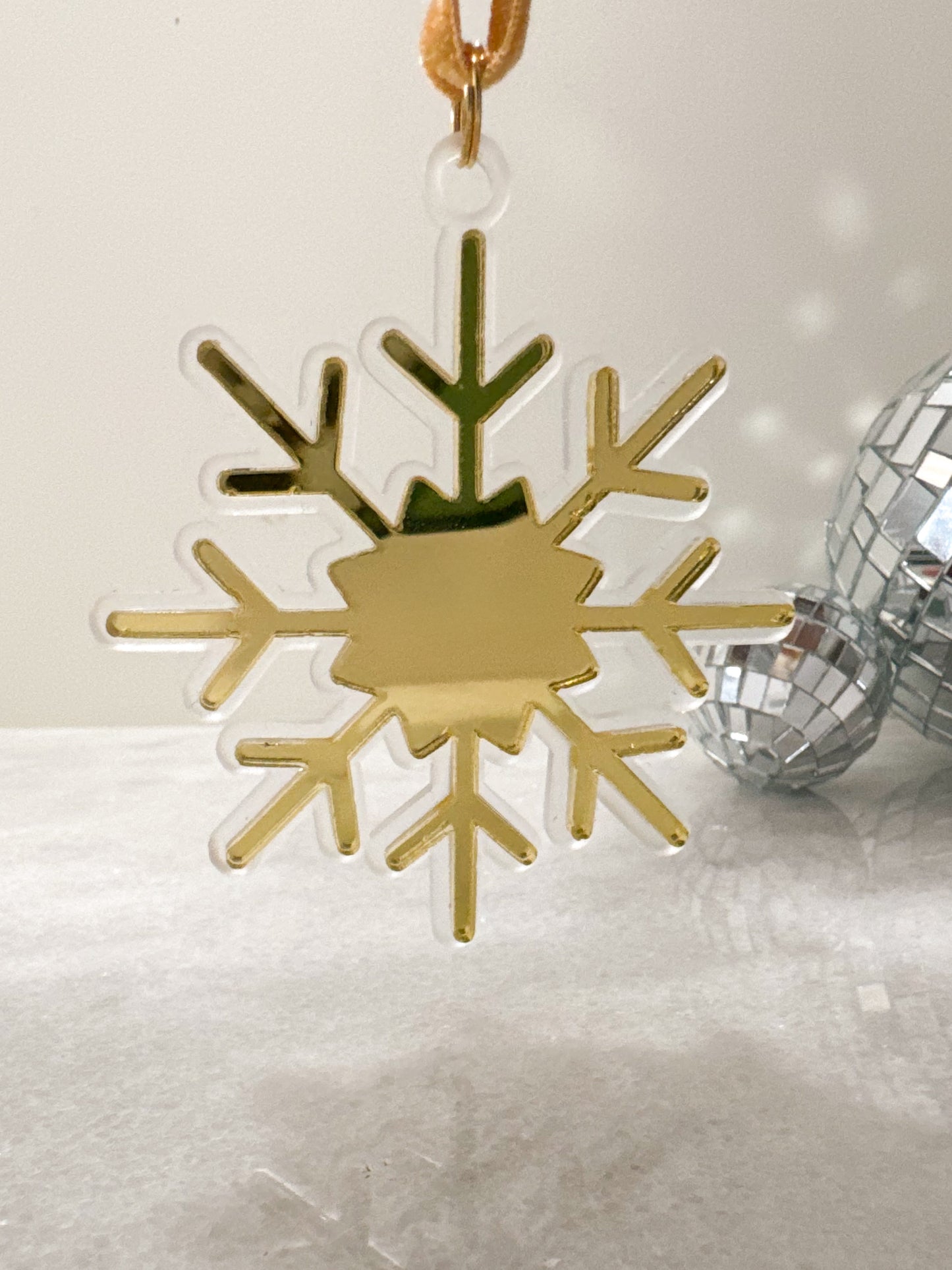 Personalized Frosted & Gold Mirror Snowflake Acrylic Ornament