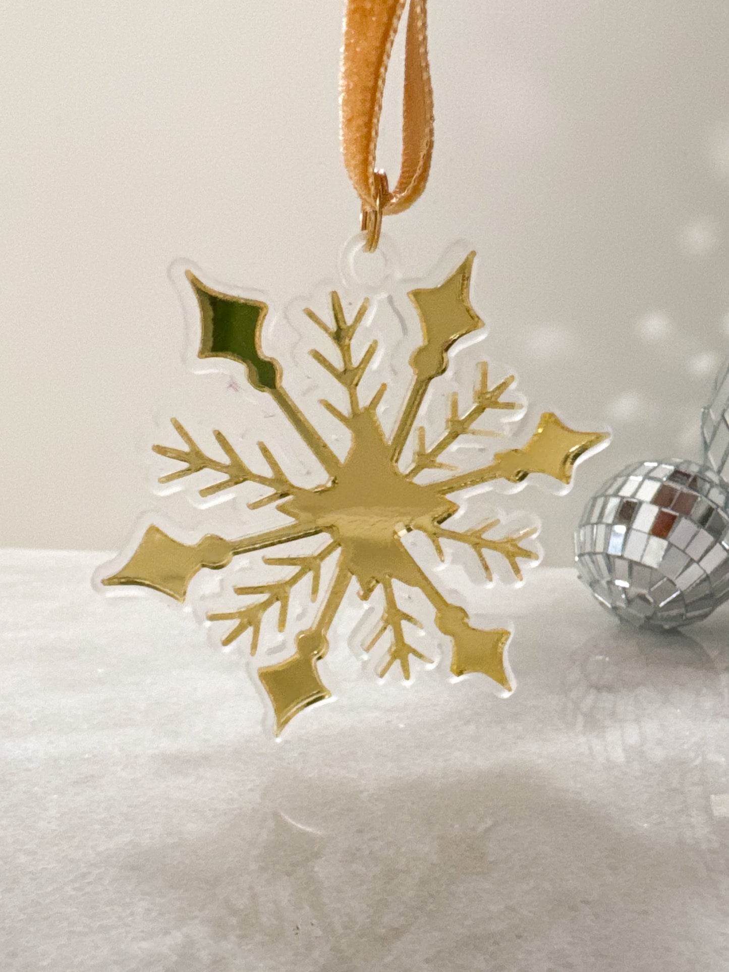 Personalized Frosted & Gold Mirror Snowflake Acrylic Ornament