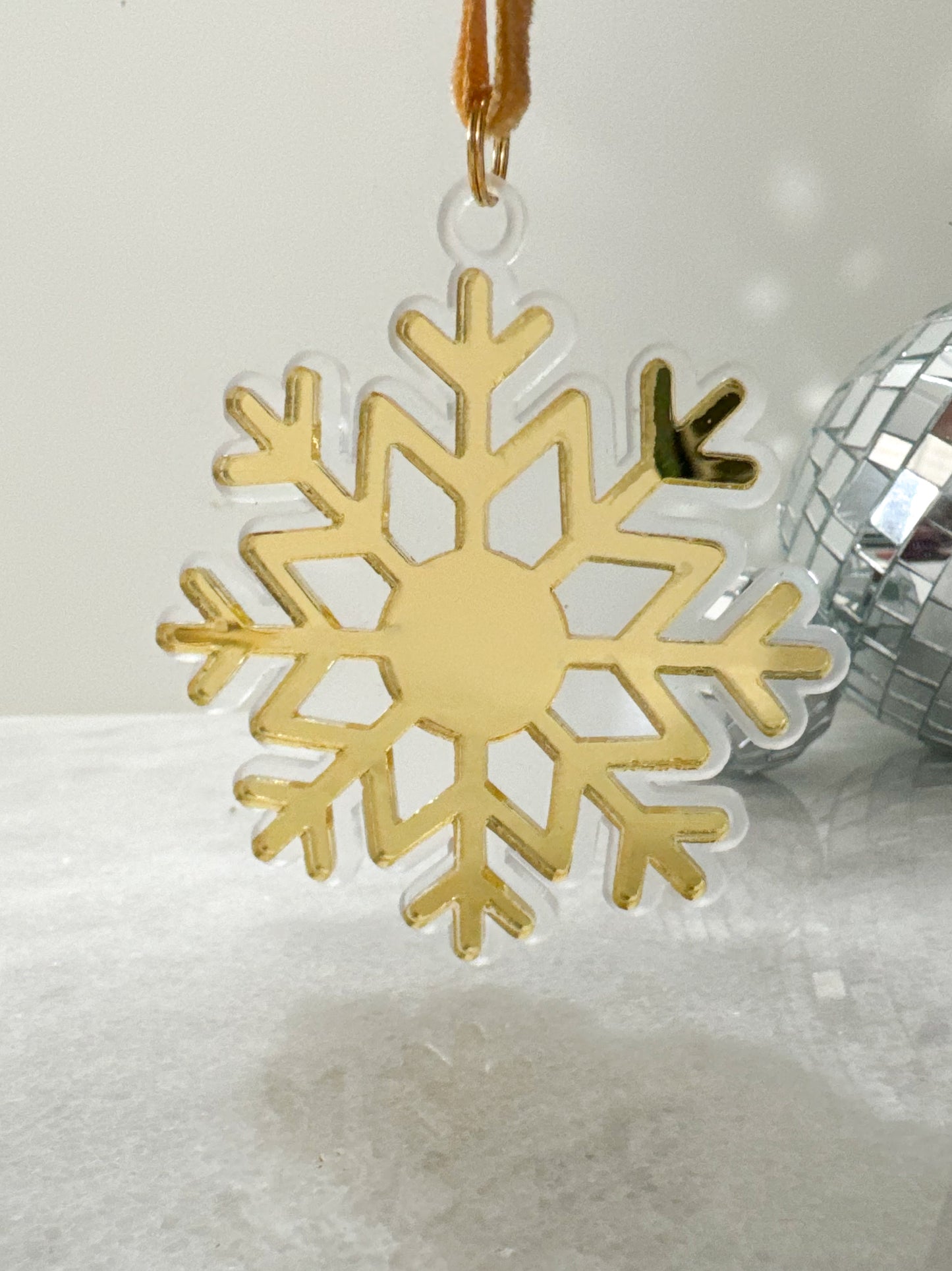 Personalized Frosted & Gold Mirror Snowflake Acrylic Ornament