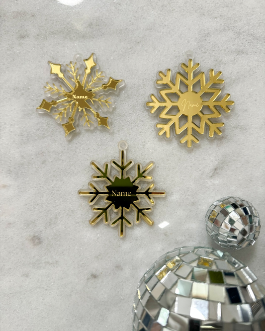 Personalized Frosted & Gold Mirror Snowflake Acrylic Ornament